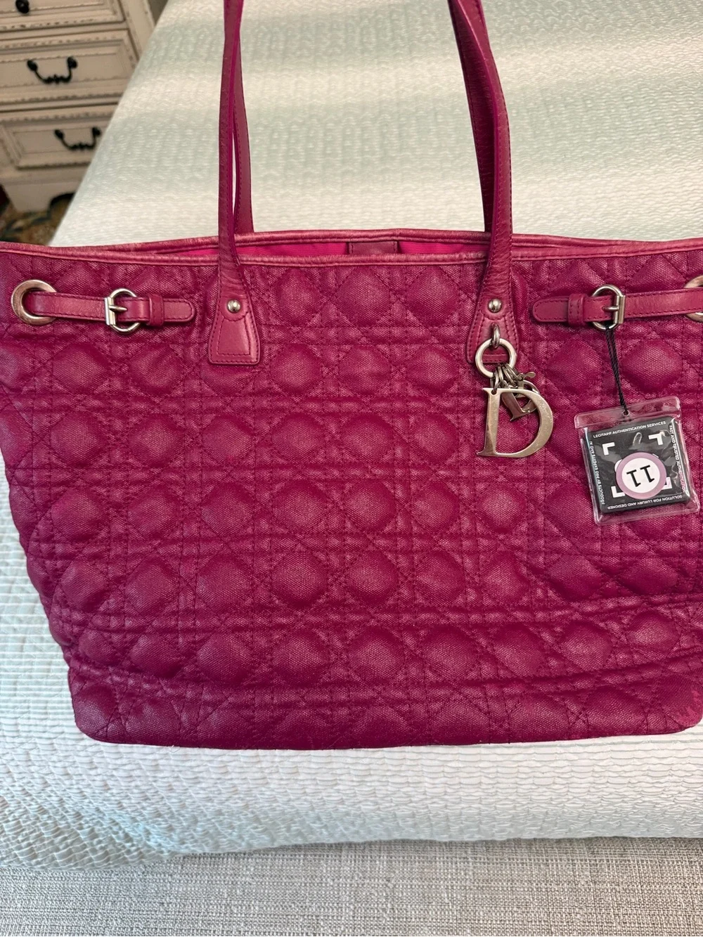 Dior Quilted Tote in Raspberry Pink with Signature Charm
